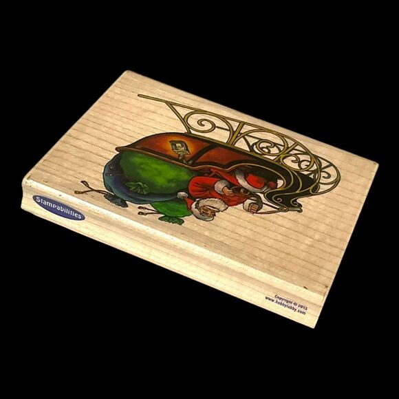Stampabilities Santa in Sleigh Large Wood Mount Rubber Stamp Christmas NEW - Picture 6 of 10